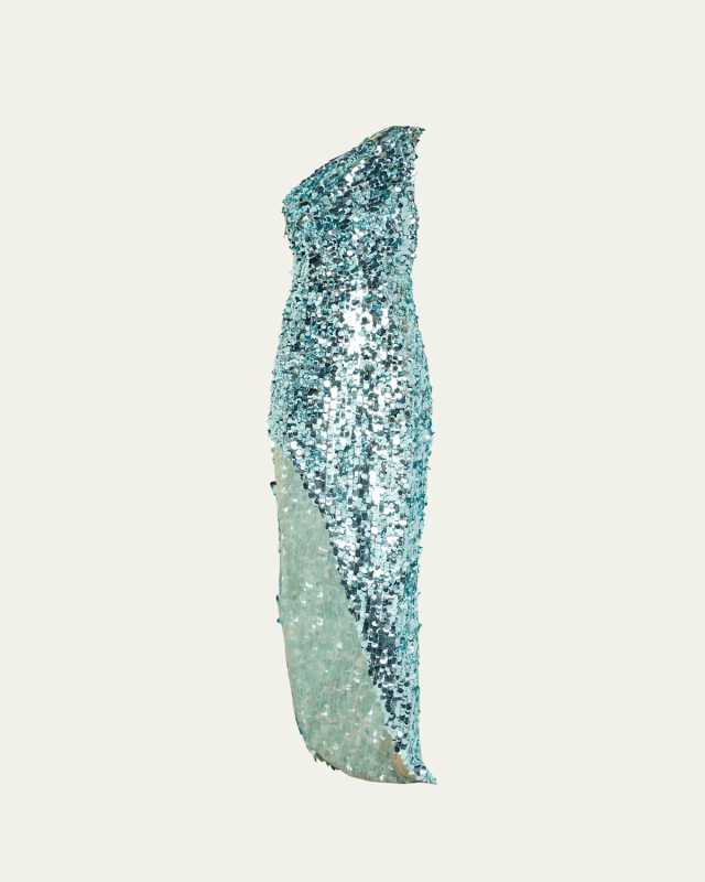 Farah One-Shoulder Sequin Gown
